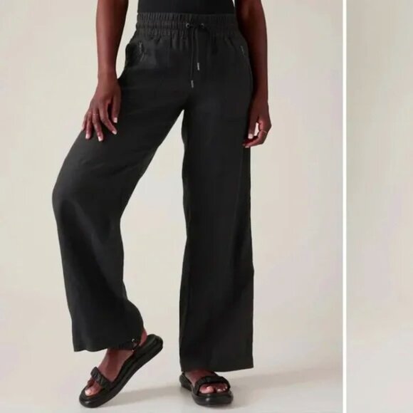Athleta Pants - Athleta Cabo Linen Wide Leg Pant Black 6